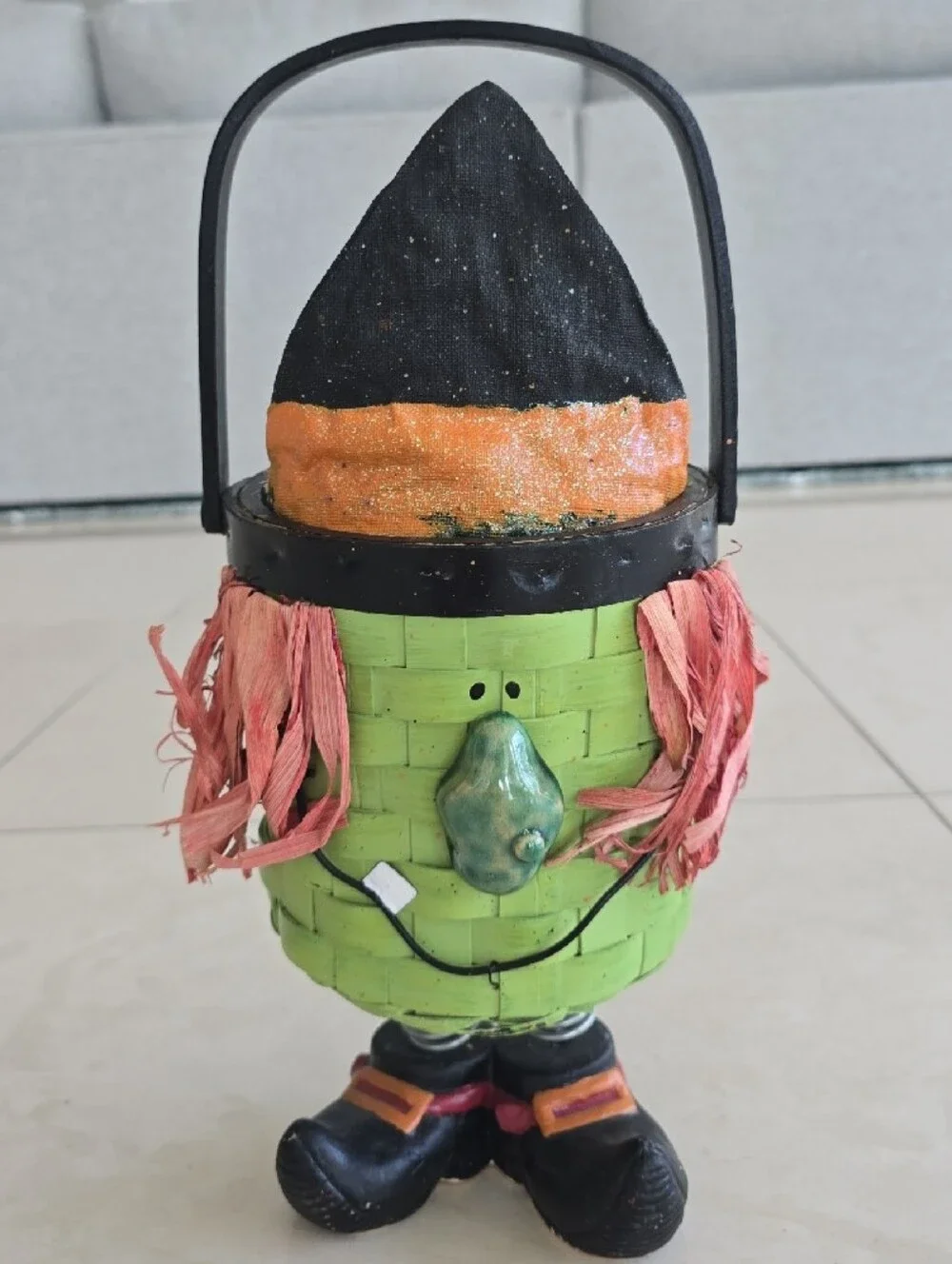 Halloween Witch Decorative Basket - Green and Black